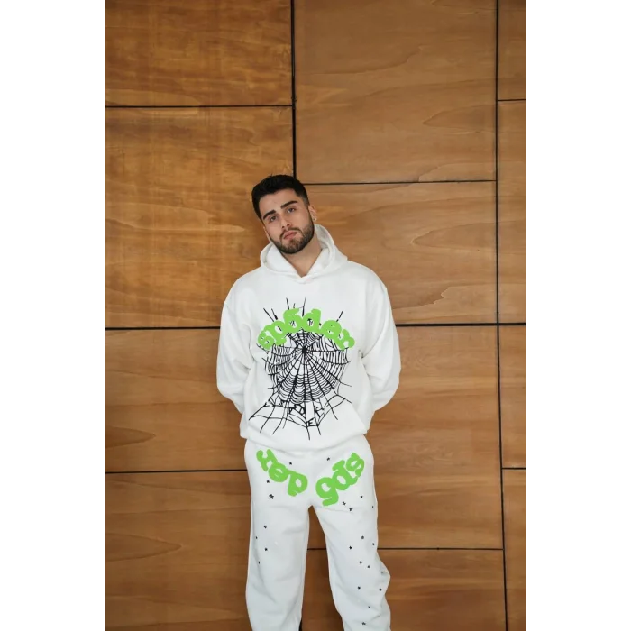 Beyaz SP5DER Kapşonlu Unisex Oversize Eşofman Takımı