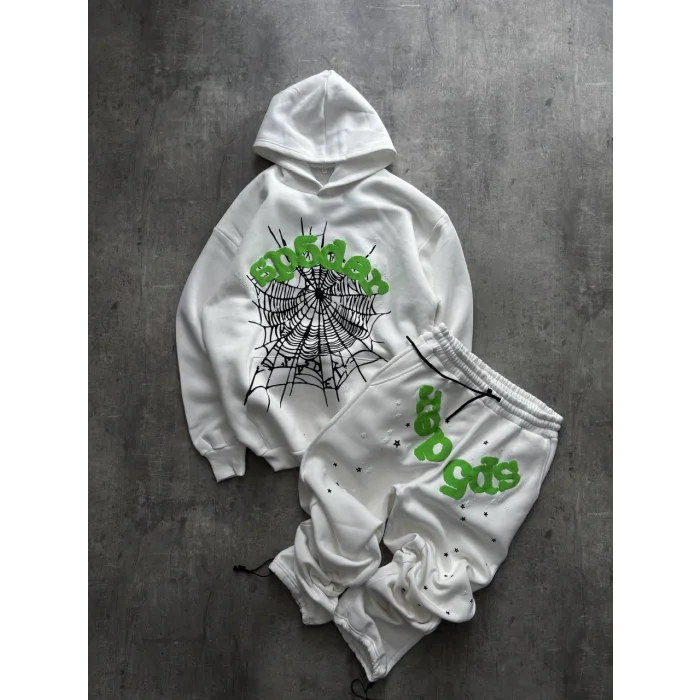 Beyaz SP5DER Kapşonlu Unisex Oversize Eşofman Takımı