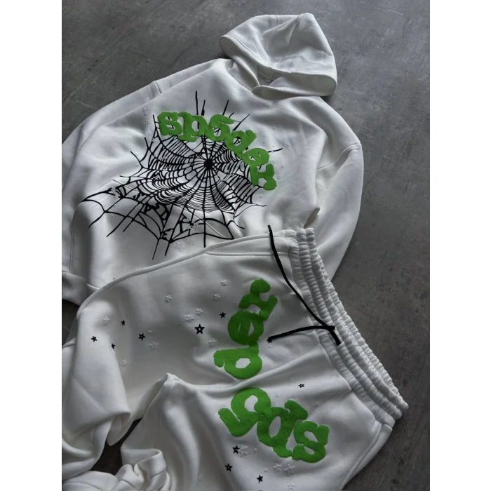 Beyaz SP5DER Kapşonlu Unisex Oversize Eşofman Takımı