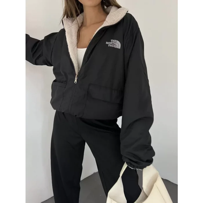 Siyah Çift Taraflı Giyilebilir Kürklü Mont