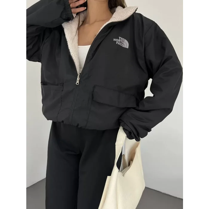 Siyah Çift Taraflı Giyilebilir Kürklü Mont