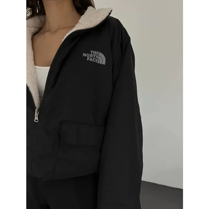 Siyah Çift Taraflı Giyilebilir Kürklü Mont