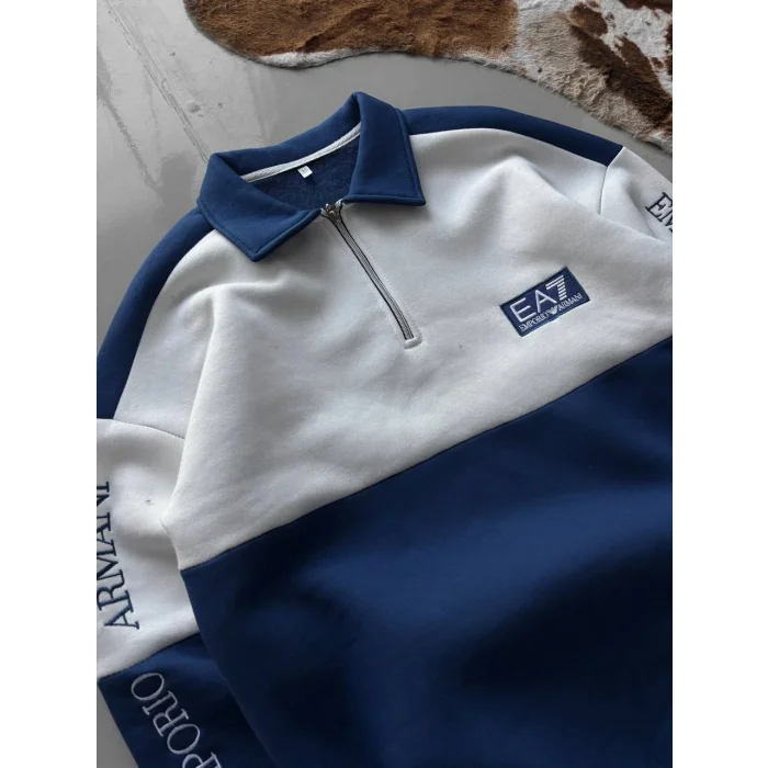 Lacivert EA7 Fermuar Yaka Unisex Oversize Sweat