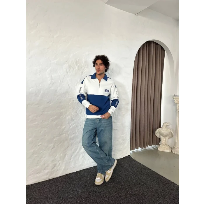 Lacivert EA7 Fermuar Yaka Unisex Oversize Sweat