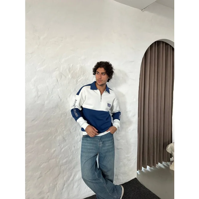 Lacivert EA7 Fermuar Yaka Unisex Oversize Sweat