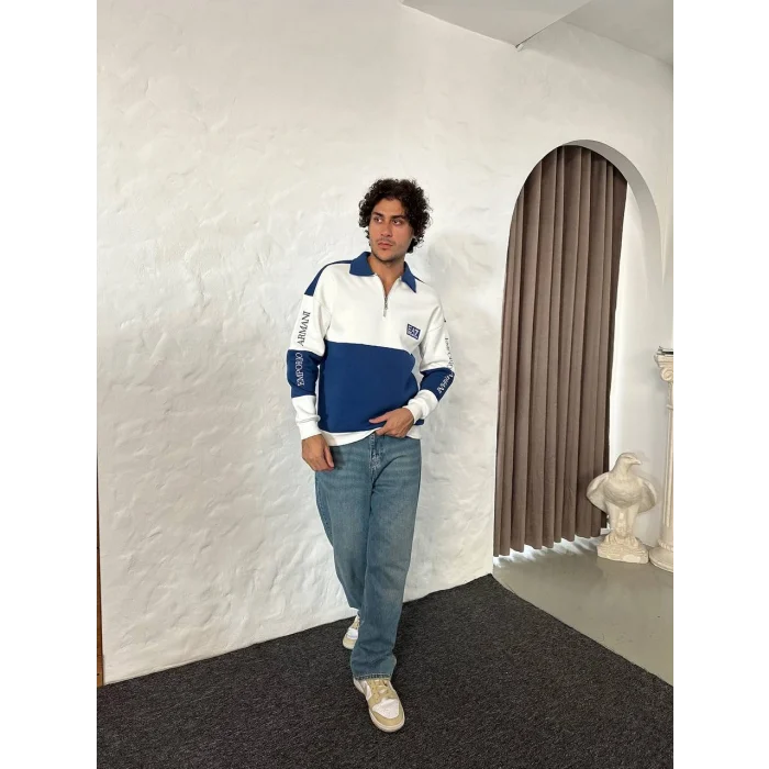 Lacivert EA7 Fermuar Yaka Unisex Oversize Sweat