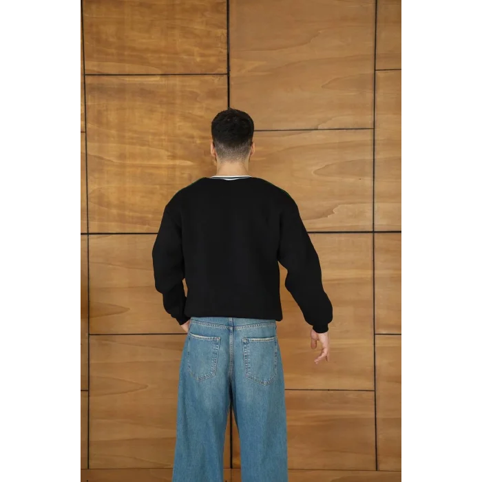 Siyah ADD Yaka Ribana Unisex Oversize Sweat