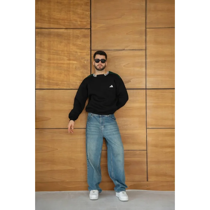 Siyah ADD Yaka Ribana Unisex Oversize Sweat