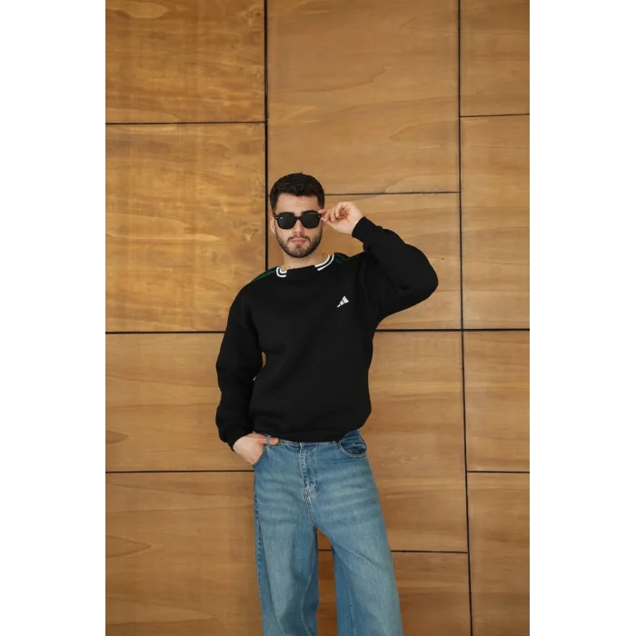 Siyah ADD Yaka Ribana Unisex Oversize Sweat