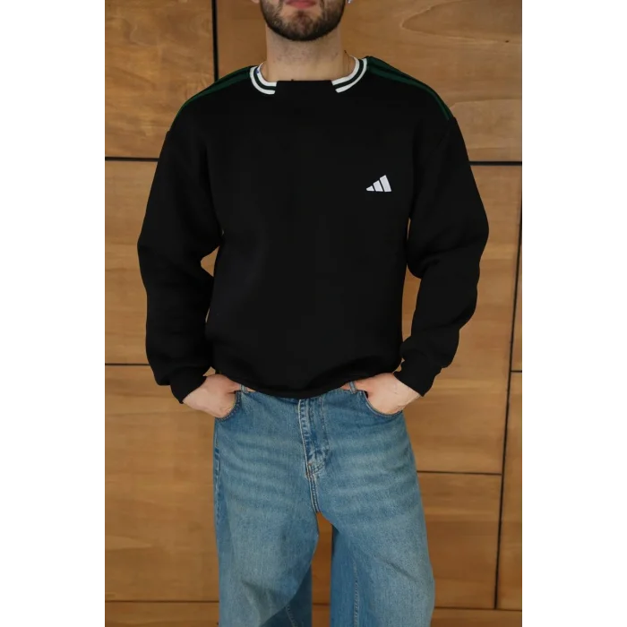 Siyah ADD Yaka Ribana Unisex Oversize Sweat