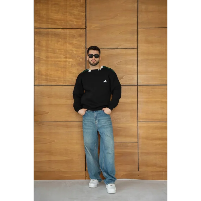 Siyah ADD Yaka Ribana Unisex Oversize Sweat