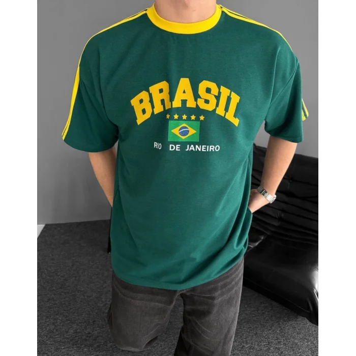 Yeşil Brasil Oversize Unisex Bisiklet Yaka Tshirt