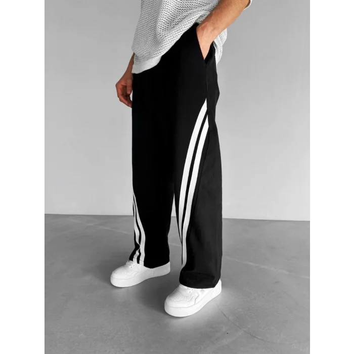 Siyah Önden Çift Şerit Oversize Eşofman