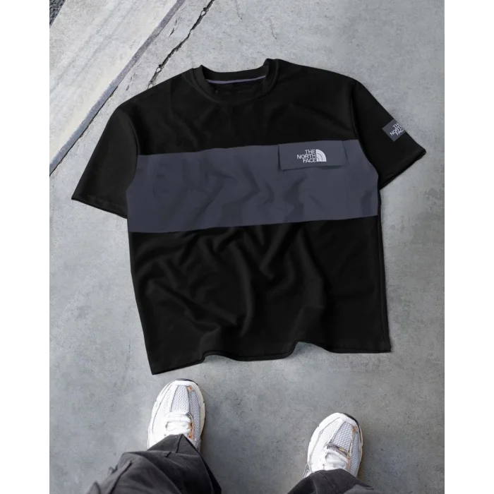 Gri Bant NF Oversize Unisex Bisiklet Yaka Tshirt