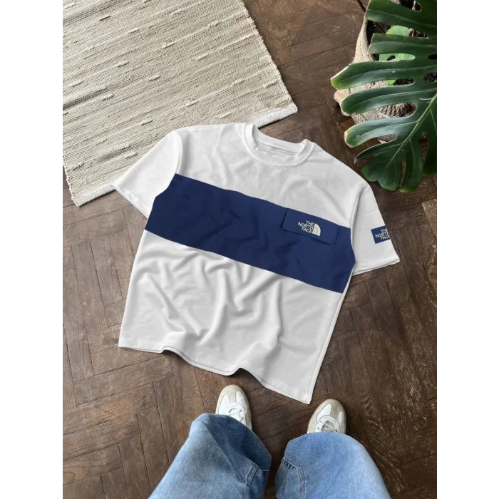 Mavi Bant NF Oversize Unisex Bisiklet Yaka Tshirt