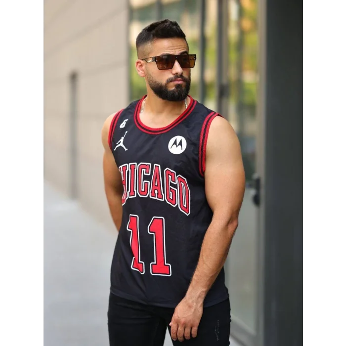 Siyah Chicago 11 Unisex Oversize Askılı Tshirt