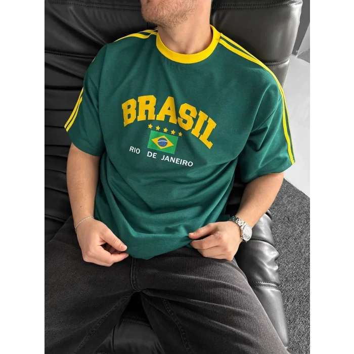 Yeşil Brasil Oversize Unisex Bisiklet Yaka Tshirt