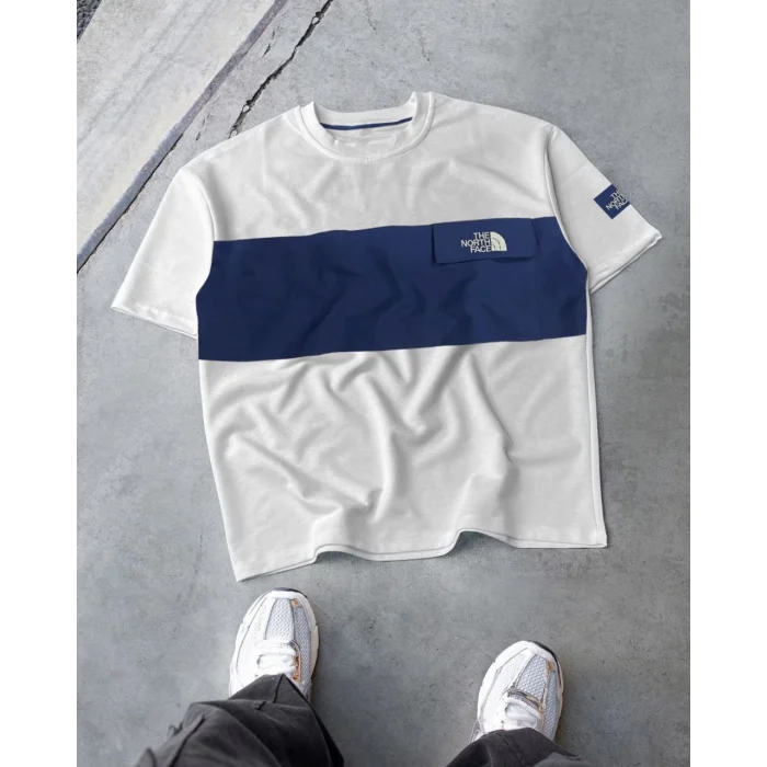 Mavi Bant NF Oversize Unisex Bisiklet Yaka Tshirt