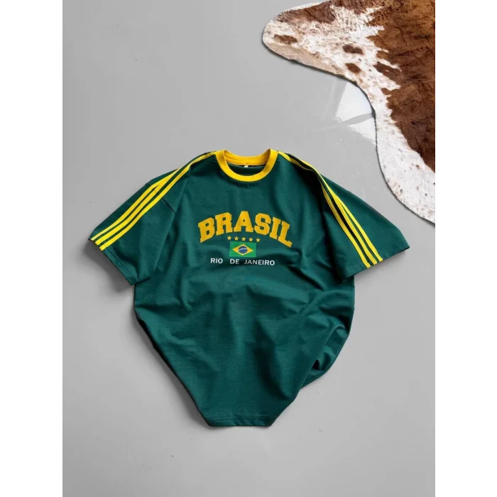 Yeşil Brasil Oversize Unisex Bisiklet Yaka Tshirt