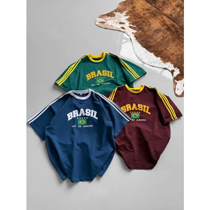 Mavi Brasil Oversize Unisex Bisiklet Yaka Tshirt