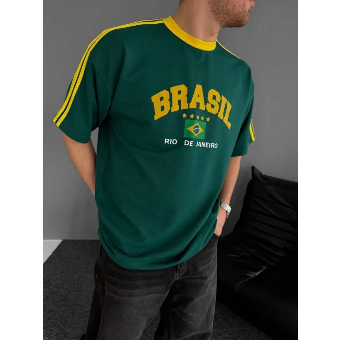 Yeşil Brasil Oversize Unisex Bisiklet Yaka Tshirt