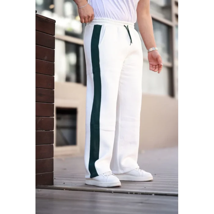 Beyaz Tek Şeritli Oversize Eşofman