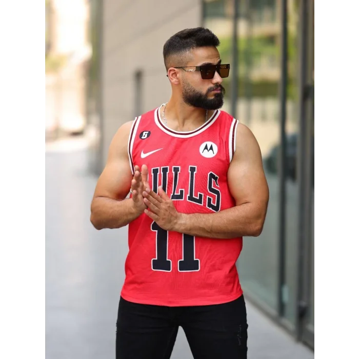 Kırmızı Chicago 11 Unisex Oversize Askılı Tshirt