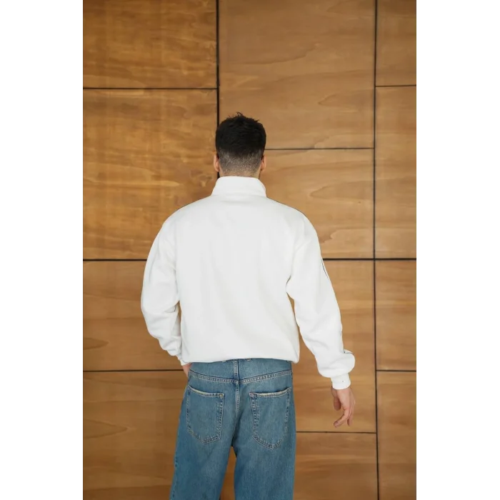 Beyaz NK Kol Biyeli Unisex Oversize Sweat