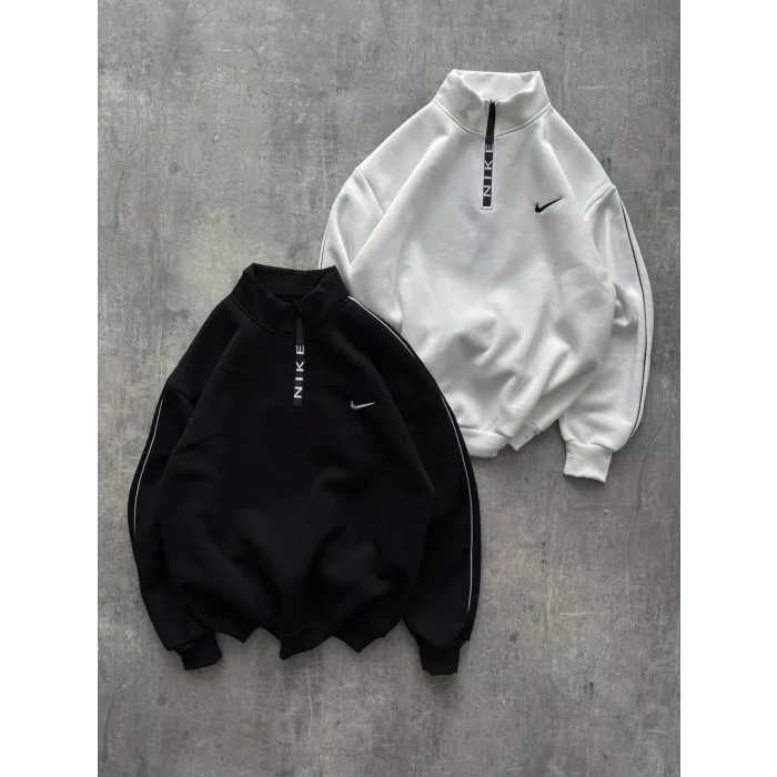 Beyaz NK Kol Biyeli Unisex Oversize Sweat