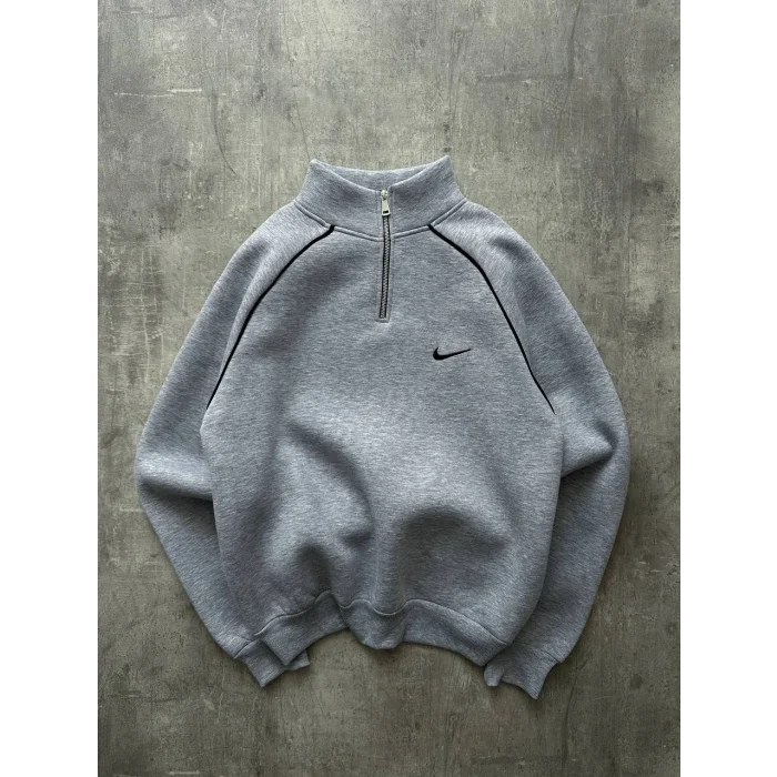 Gri NK Omuz Biyeli Fermuar Yaka Unisex Oversize Sweat