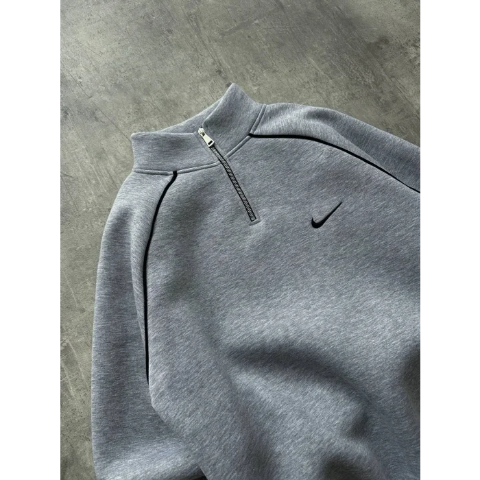 Gri NK Omuz Biyeli Fermuar Yaka Unisex Oversize Sweat