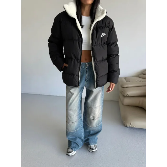 Siyah NK Oversize Unisex Çift Taraflı Mont