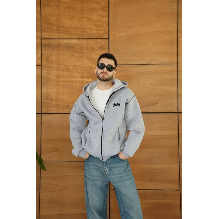 Gri STWD Kapşonlu Unisex Oversize Sweat