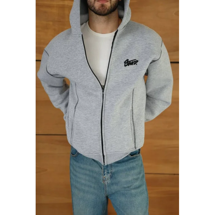 Gri STWD Kapşonlu Unisex Oversize Sweat