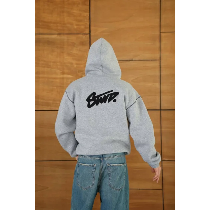 Gri STWD Kapşonlu Unisex Oversize Sweat