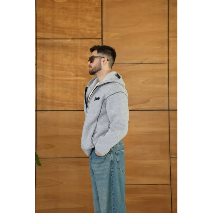 Gri STWD Kapşonlu Unisex Oversize Sweat