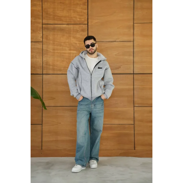 Gri STWD Kapşonlu Unisex Oversize Sweat