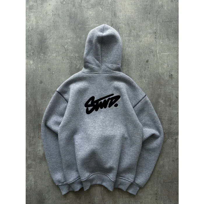 Gri STWD Kapşonlu Unisex Oversize Sweat