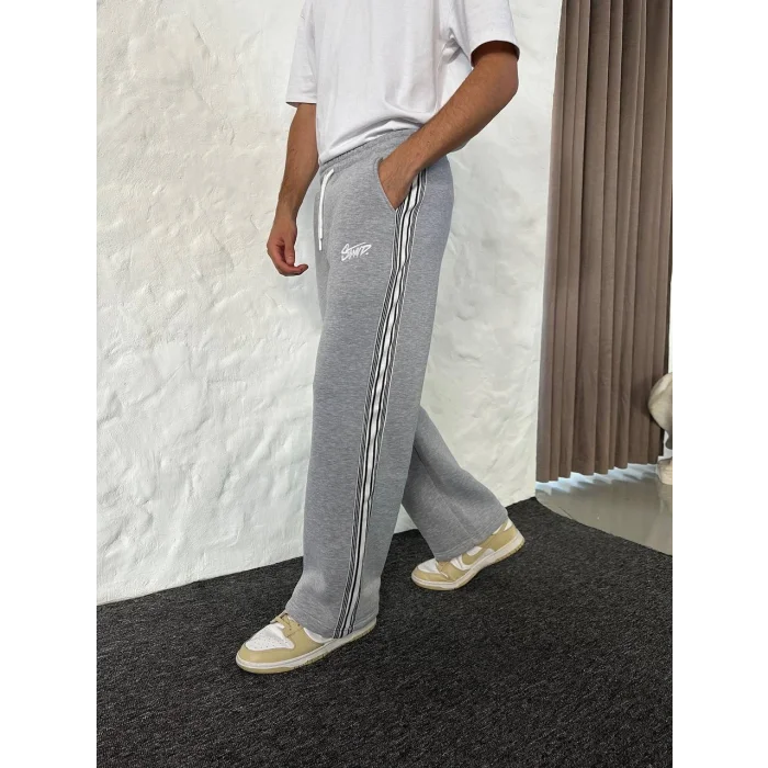 Gri STWD Şeritli Unisex Oversize Eşofman