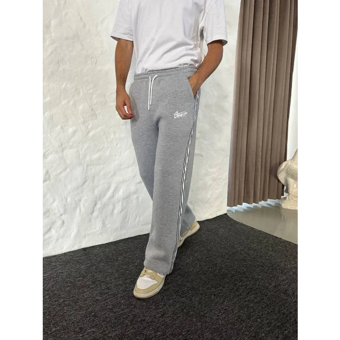 Gri STWD Şeritli Unisex Oversize Eşofman