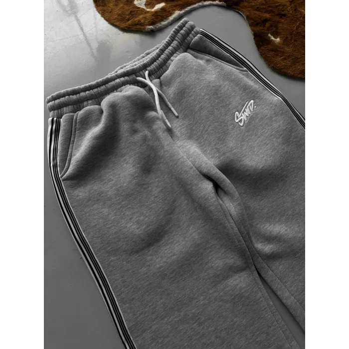 Gri STWD Şeritli Unisex Oversize Eşofman