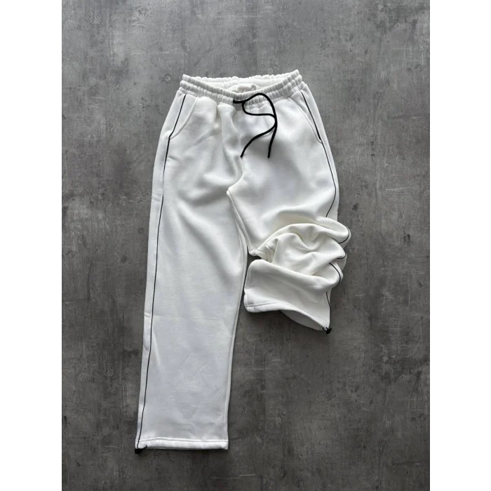 Beyaz Basic Biyeli Unisex Oversize Eşofman