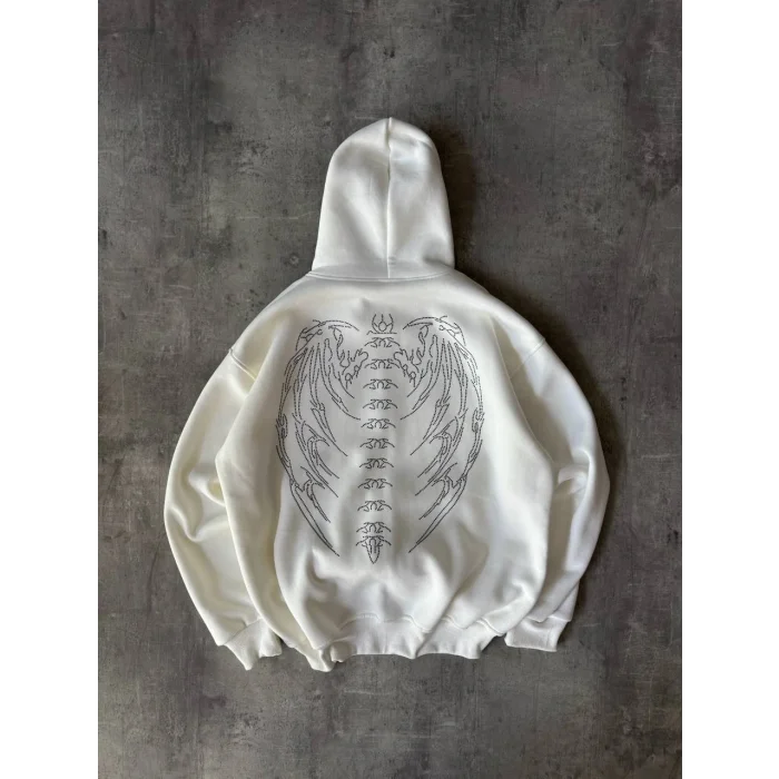 Beyaz Synical Kapşonlu Unisex Oversize Sweat