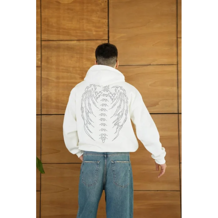 Beyaz Synical Kapşonlu Unisex Oversize Sweat