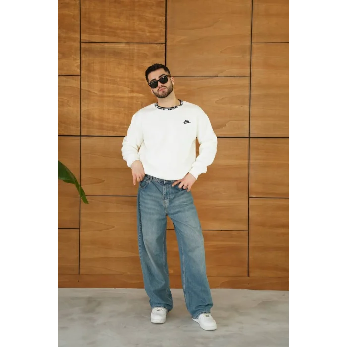 Beyaz Yaka NK Baskılı Unisex Oversize Sweat