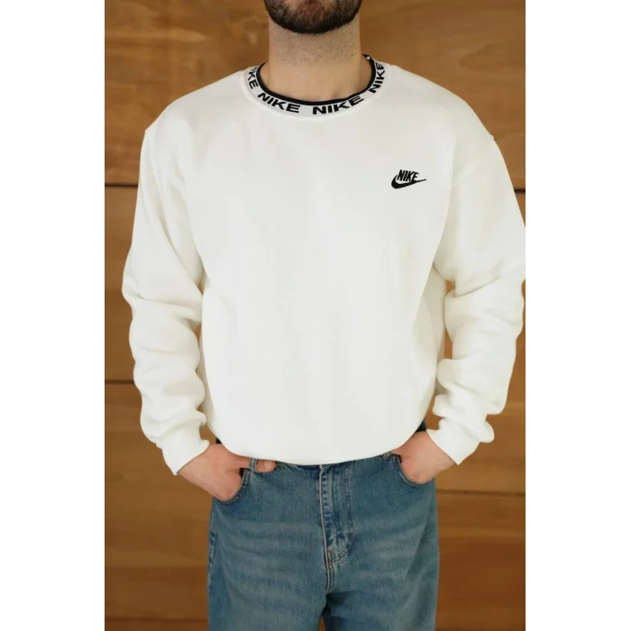 Beyaz Yaka NK Baskılı Unisex Oversize Sweat