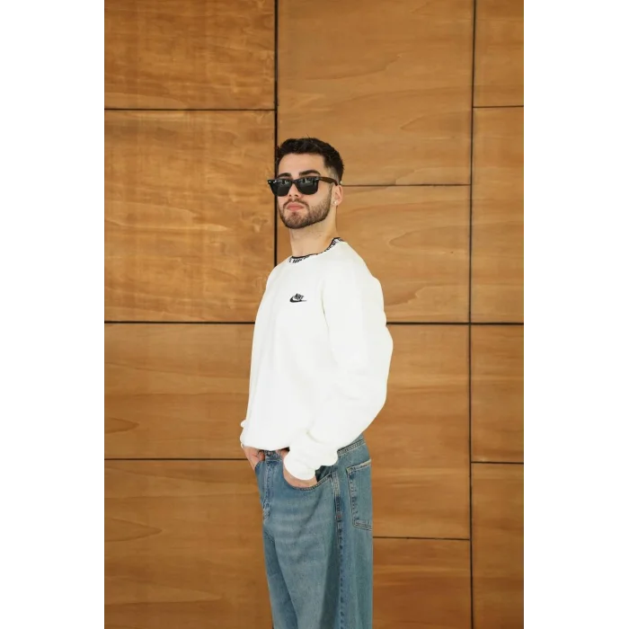 Beyaz Yaka NK Baskılı Unisex Oversize Sweat