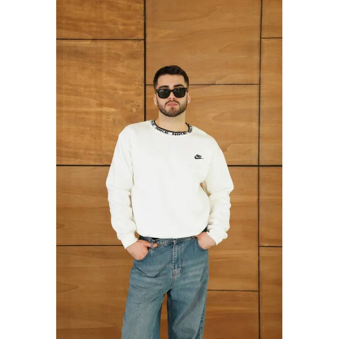 Beyaz Yaka NK Baskılı Unisex Oversize Sweat