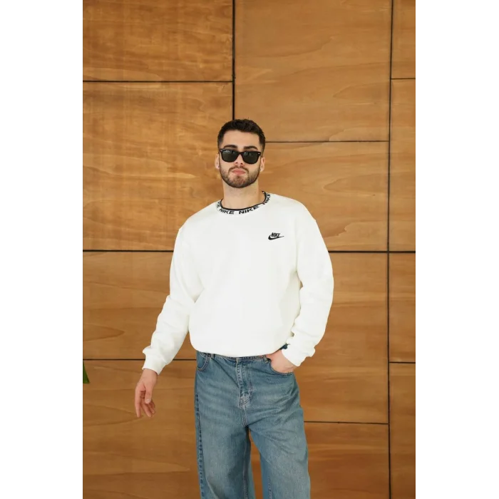 Beyaz Yaka NK Baskılı Unisex Oversize Sweat