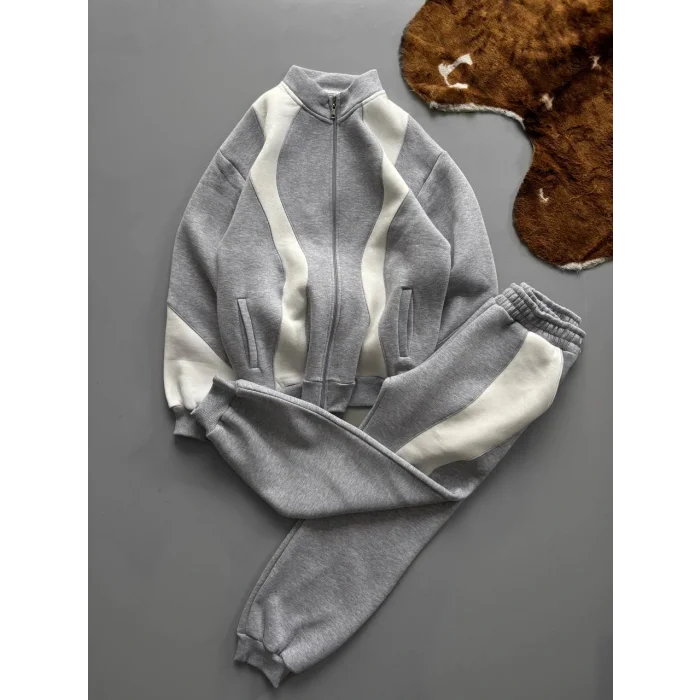 Gri Zig Zag Oversize Eşofman Takımı